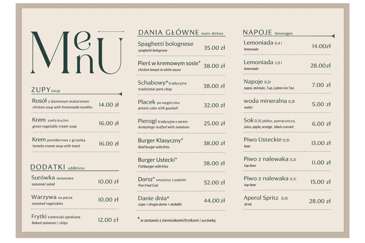 Menu Ustka